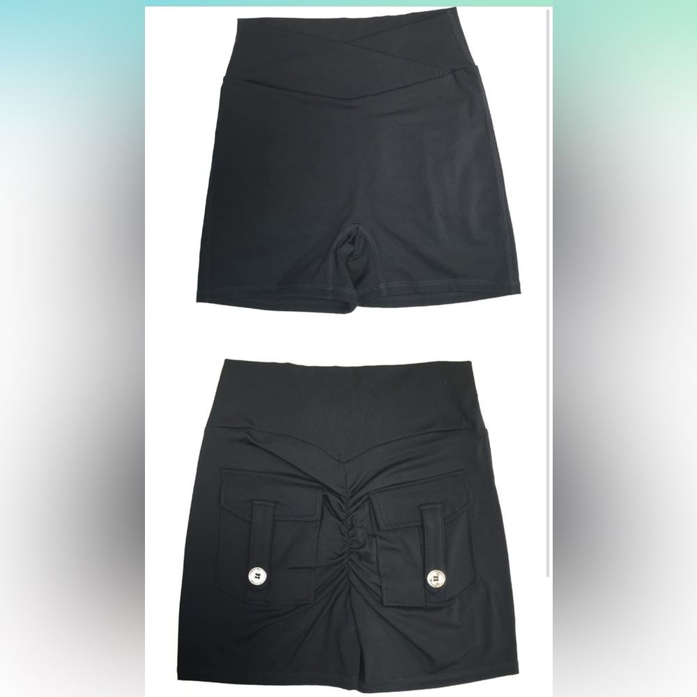High Waist Scrunch Butt Booty Workout Lifting Athletic Gym Bottoms- black- M